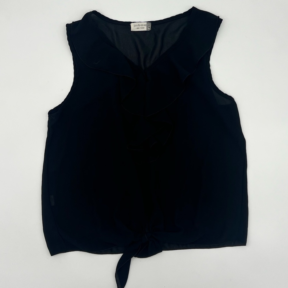 Jon and Anna Black Ruffle Tie Front Blouse